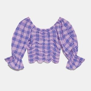 NWT Zara purple plaid cropped top
